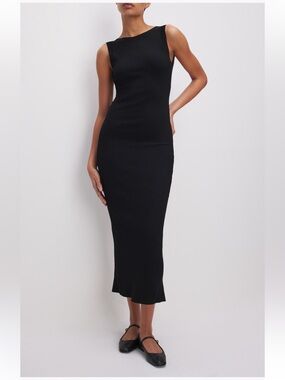 Good American Shine Scoop Back Ribbed Tank Dress midi maxi black large NWT